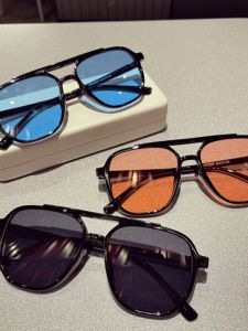 Retro Tr Transparent Yellow Sunglasses Ins Handsome Sunglasses Mens Trendy Summer to Make Big Face Thin-Looked Pilot Glasses K-style