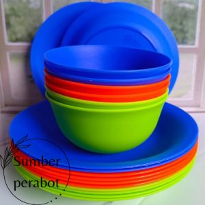 PROMO PAKET HEMAT 6PCS PIRING & MANGKUK PLASTIK PINE TEBAL ANTI PECAH DAN TAHAN LAMA DIAMETER 23CM / PIRING MAKAN TERMURAH