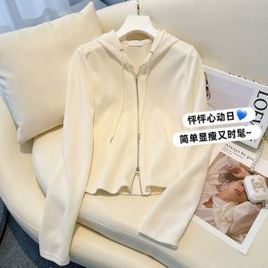 Zipper Hooded Short Fleece Open Cardigan Womens Slim Fit Long Sleeve Velvet Brushed Autumn Winter New Style Fashion Outerwear