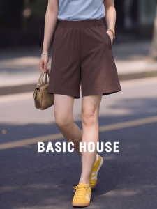 Basic House | High-Waist Straight Cut Wide Leg Shorts