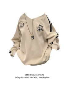 เสื้อฮู้ดพิมพ์ลายสไตล์อเมริกันสตรีทสำหรับผู้หญิง ฤดูใบไม้ร่วง/ฤดูหนาว สไตล์ใหม่ คอกลม แขนยาว ทรงหลวม เสื้อผ้าทำงาน วัสดุอื่นๆ 100%