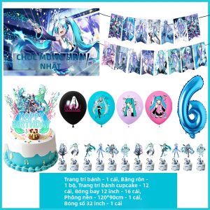 Beast Kingdom | Bộ Trang Trí Tiệc Sinh Nhật Chủ Đề Hatsune Miku Bao Gồm Banner Bóng Bay Phông Nền Đồ Trang Trí Bánh Kem Dành Cho Trẻ Em Và Bé Gái.