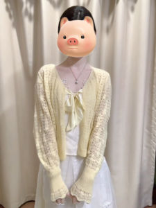 Yellow Hollow out Butterfly Knot Long Sleeve Ice Silk Knitted Cardigan Womens Summer Thin Outer Sun Protection Air Conditioning Cover up Top