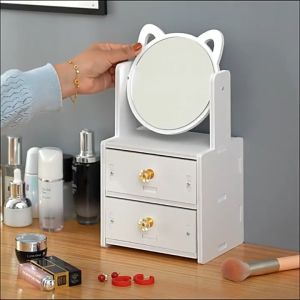 ชั้นวางเครื่องสําอาง กล่องเก็บเอนกประสงค์แบบมีลิ้นชัก กระจกแต่งหน้า ชั้นเครื่องสําอาง กรณีเครื่องสําอางกระจกบานใหญ าชั่น