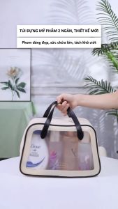 Túi đựng mỹ phẩm 2 ngăn cỡ lớn KITION tách khô ướt chất liệu da PU+PVC cao cấp thiết kế mới TD84