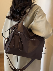 Large Capacity Nylon Tote Bag Womens Crossbody Shoulder Handbag Retro Versatile Modern Neutral Style Soft Handle Casual Leisure