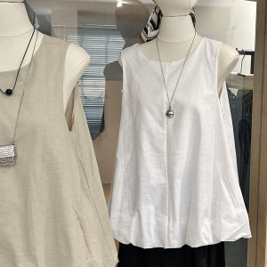 Sweet Style Loose Fit Cotton Linen Sleeveless Womens Top Flower Bud Design Casual Shirt Age Reduction Daily Wear