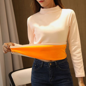 Áo Thun Dài Tay Ôm Vừa Vặn Cỡ Lớn Mùa Thu Đông Màu Da Áo Thun Nữ Cổ Cao Tay Dài Ấm Áp Áo Lót Mùa Đông