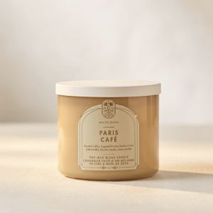 Nến thơm White Barn Paris Cafe nến đậu nành hương cà phê nướng và vani trong lọ thủy tinh màu be phù hợp trang trí nhà cửa.