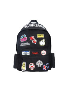 Original CyberLove ปัก สีม่วงอ่อน กระเป๋าเป้สะพายหลัง Graffiti Patchwork กระเป๋าสะพายคู่สําหรับวัยรุ่น ลำลอง ผ้าใบไม่กันน้ํา