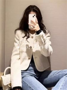 Rixo Dore French Style Short Quilted Jacket Womens White Elegant Autumn Winter Top Vintage Commute Regular Sleeve Long