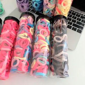 WDS Ikat Rambut Wanita Anak Set 100pcs Box Tali Ikat Rambut Karet Elastis Polos Warna Warni Import Fashion Korea Wanita A1