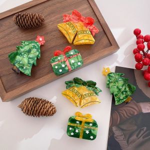 Versatile Medium Size Pearl Embedded Acetate Board Christmas Series Hair Clip Shark Fin Shaped Bell Decorated Hair Accessory