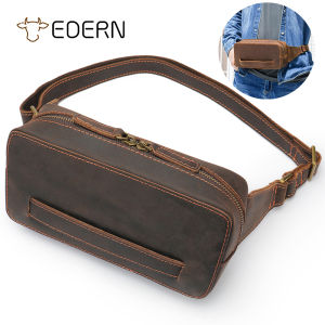 กระเป๋าคาดเอวหนังม้าบ้าสำหรับผู้ชาย YKK ซิปกระเป๋าคาดหน้าอกกระเป๋าสะพายโทรศัพท์มือถือ กระเป๋าเข็มขัดกระเป๋าถือ คุณภาพที่สูง และประกายยังนาน