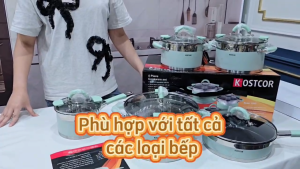 Set nồi inox 304 K.ostcor phiên bản xanh cao cấp Bộ nồi xanh ngọc 5 món 9 đáy dày dặn chống gỉ dùng cho mọi loại bếp