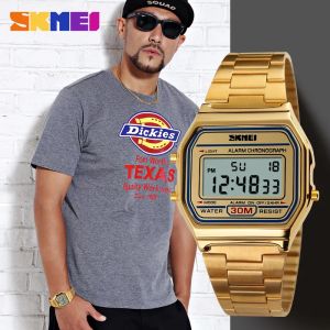 SKMEI 1123 Luxury Retro Digital Sports Watch for Men Stainless Steel Waterproof Mens Wristwatches Steel Clock 1328 Reloj Hombre