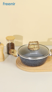 [FREE HEADSET] freemir Wajan Panci Kuali Wanci 20 Cm Anti Lengket Marble Lapisan Granit Modern Tutup Kaca untuk Dapur dan Rumah Tangga Cocok Kompor Gas