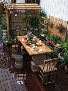 RYSING Chinese Style Outdoor Tea Table Garden Courtyard Furniture Set Rectangular Wooden Table And Chairs for Leisure Area