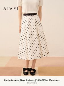 AIVEI | Elegant Retro Dots Midi Umbrella Skirt