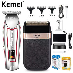 Kemei Cordless Hair Trimmer Mens Rechargeable Electric Hair Clipper Reciprocating Twin Blade Beard ShaverKM-034KM-2024Kit