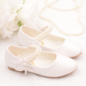 รองเท้าเจ้าหญิงมุกสําหรับเด็กผู้หญิงพื้นรองเท้าอ่อนไม่ลื่นหนังสีขาวสําหรับเด็กอายุ 3-12 ปี