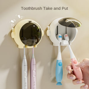 No-Drill Bathroom Toothbrush Holder Wall-Mounted Astronaut Shape Electric Toothbrush Storage Rack Waterproof Bathroom Organizer