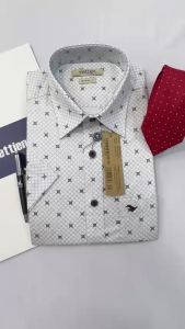 Áo sơ mi cộc tay Việt Tiến trắng họa tiết 6P0060 có size lớn -100% CHÍNH HÃNG