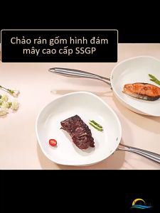 Chảo Gốm Trắng Sứ Cao Cấp 26cm SSGP Dùng Cho Bếp Từ Chảo Chống Dính Ceramic Chiên Trứng Không Dầu Đáy 3 Lớp Dày Dặn An Toàn Sức Khỏe