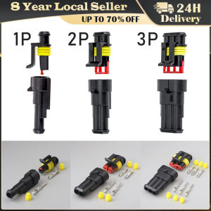 5Sets 1P 2P 3P Pins Way AMP Super Seal Waterproof Electrical Automotive Wire Connector Plug for Car Motorcycle