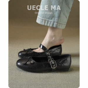 MASHUJIA | Genuine Leather Retro Low Cut Mary Jane Flats