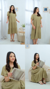 Nasfia - Midi Dress Ciara Ruffle Daster Rayon Twill Premium Polos Risleting Depan Bumil Busui Friendly