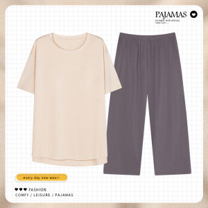 Cat Person Pure Color Modal Sleepwear Short Sleeve Home Clothes Set for Women Summer New Style with Chest Pad Cool Feeling