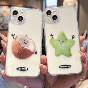 Cute Coconut Summer Phone Case Transparent Full Cover Silicone for  16Promax 15New 14Plus Couple 13 Peach 12Mini Honeysuckle