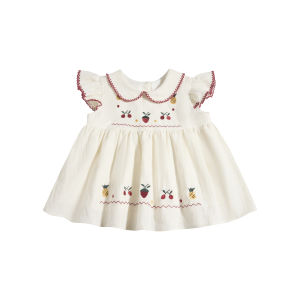 toz mama | Fruit Embroidered Turn-Down Collar Short Sleeve Thin Blouse for Girl Summer