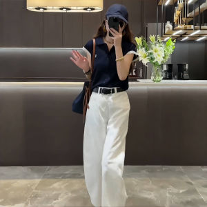 Áo Thun Nữ Tay Ngắn Mùa Hè 2025 Áo Thun Polo Cổ Polo Dệt Kim Lụa Băng Thời Trang Trẻ Trung Giảm Tuổi Trang Phục Công Sở Thường Ngày