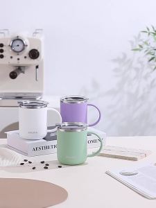 304 Stainless Steel Water Cup Double Layers Anti Scalding Milk Juice Cup with Lid Simple Style Household Office Gift Coffee Mug