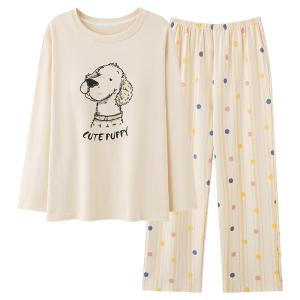 Bộ đồ ngủ nữ tính MiiOW cho nữ làm bằng cotton dài tay cổ tròn in hoạt hình có đệm ngực