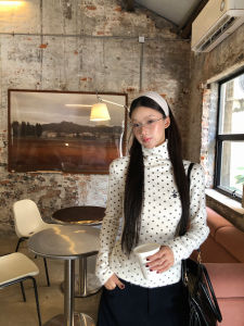 Womens T-shirt High Neck Dots Long Sleeve For Innerwear