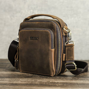 Genuine Leather Men Small Sling Shoulder Bags Crazy Horse Leather Retro Crossbody Messenger Bags Male Bags Handbags for 8.3 iPad Mini