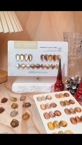 Set สีเจล AS ฝาแหลม (รหัส AUM 1-9) โทนสีเจลลูกแก้วแชมเปญ Champagne Cat Eye gel แถมฟรีชาร์ตสี
