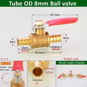 1/4 6mm 8mm 10mm12mm Ball Faucet Shutoff Ball Valve Hose Barb Inline Water Oil Air Gas Fuel Line Small Brass Ball Valve