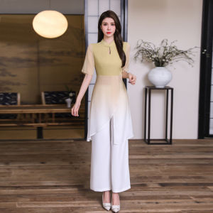 High-End Chinese Style Aesthetician Work Uniform Womens Wide Leg Pants Set for Foot Massage And Health Care Center