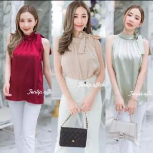 🎉เสื้อแขนกุดคอปีน ผูกโบว์ข้าง