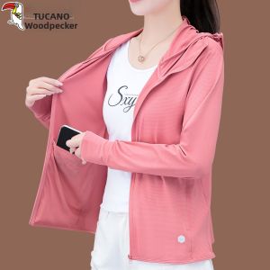 TUCANO Womens Ice Silk UV Protection Clothing 2026 New Summer Fashionable All-Match UPF50+ Hooded Sun Protection Outerwear