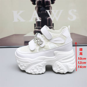 Womens Summer Breathable Hollow out Casual Dad Shoes 14cm Heightening Sandals Sporty Low Top Sneakers Comfortable Mesh Inner