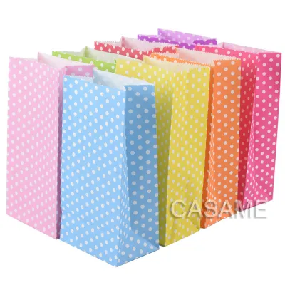 50 pcs New high quality paper bag Stand up Colorful Polka Dot Bags 18x9x6cm Favor Open Top Gift Packing Treat gift Bag