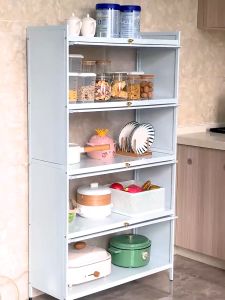 Carbon steel kitchen shelves with cabinet doors floor multifunctional cabinet microwave ovens oven appliances storage cupboard