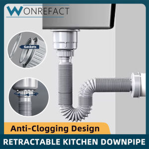 32.5-100cm Retractable Kitchen Downpipe Hose Anti-Clogging Anti-Odor Free Expansion Complete Set for Sink Dishwasher Drain