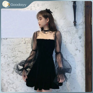 Mesh Long Sleeve Dress Female Celebrity Temperament Thin Waist-in Mid Length Puffy Skirt