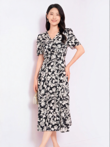 Koradior | Summer Printed V-Neck Slimming Short Sleeve A-Line Dress